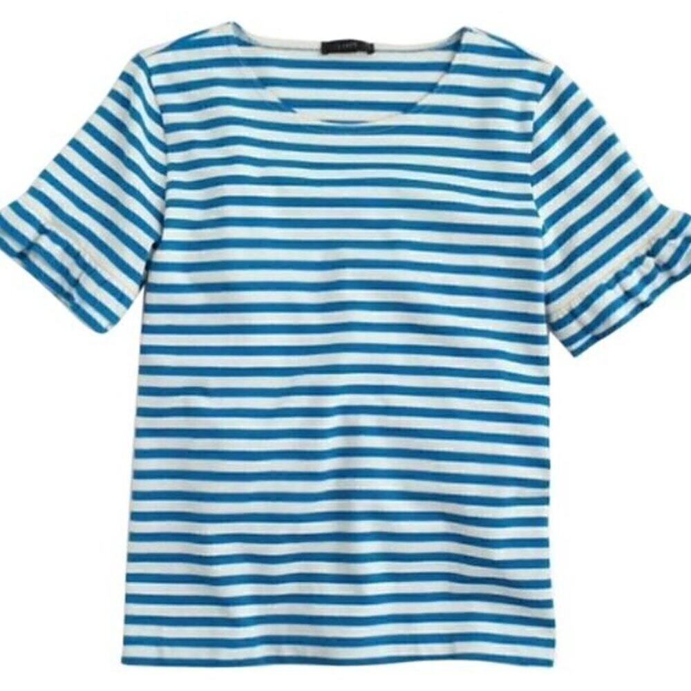 J.Crew Blue White Ruffle Sleeve Stripe blouse XS